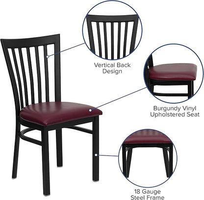 Flash Furniture HERCULES Series Black School House Back Metal Restaurant Chair - Burgundy Vinyl Seat
