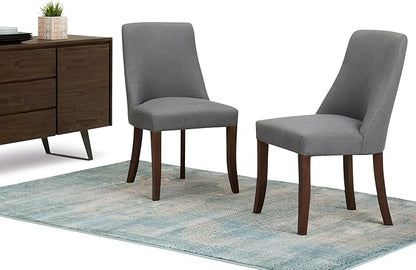 SIMPLIHOME Walden Dining Chairs - Upholstered Solid Hardwood Frame and Linen-Style Fabric Kitchen Chair Set in Slate Grey, Modern Dining Room Seating with Curved Back and Padded Seat (Set of 2)
