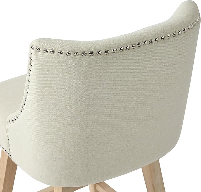 Counter Height Swivel Bar Stools Set of 3, Modern Linen Fabric Swivel Barstools with Back and Wood Legs, Upholstered 26" Seat Height Counter Stools for Kitchen Island, Home Bar, Beige
