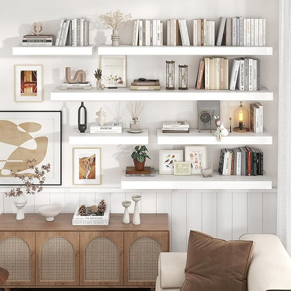 Venusmiles Floating Shelves for Wall, 48" W x 12" D x 2" H, 2 Pack of Long Wall Mounted Engineered Wood Shelves with Invisible Brackets for Living Room, Bedroom, Bathroom, Kitchen Decor, White