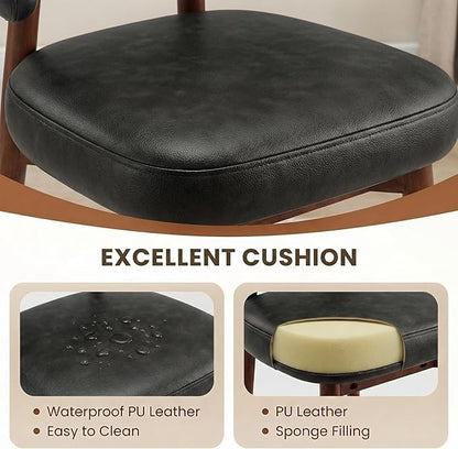 MALOL Wooden Dining Chairs Set of 4, Modern Upholstered Dining Room Chair, PU Leather Kitchen Side Chairs with Curved Open Back for Living Room/Restaurant/Cafe, Black