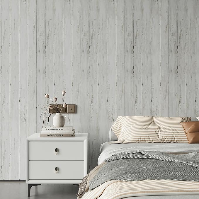 Peel and Stick Wallpaper with Tools 17.7" X 118" - White Gray Wood Contact Paper Shiplap Wall Paper Self-Adhesive Removable Decorative Wall Covering - Vintage Wood Plank Film for Home Decoration