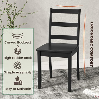 NAFORT Black Dining Chairs Set of 4 Wood, Armless Kitchen Chairs with Solid Rubber Wood Legs, Non-Slip Foot Pads, Max Load 400 Lbs, Farmhouse Seat High Ladder Back Dining Room Chairs
