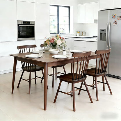 Windsor Dining Chairs Set of 8, Farmhouse Solid Wood Kitchen Chair with Spindle Back, Modern Side Dining Chairs Set for Dining Room, Kitchen, Restaurant, Brown