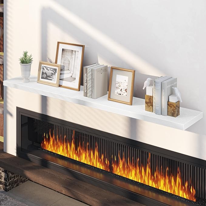 12 Inch Deep Floating Shelves, 60W x 12D Floating Shelf for Books, Rustic Wood Deep Wall Shelves for Home Storage & Display, 1.5" Thicked Shelves for Kitchen, Living Room, Bedroom, White, 1 Pack