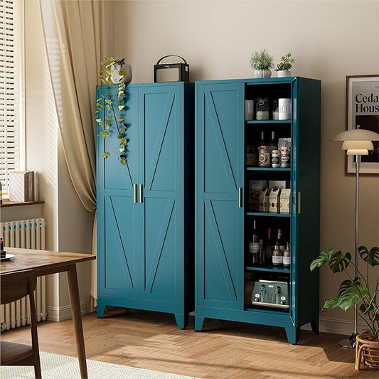 COFaR 71" Metal Pantry Cabinet in Peacock Blue, 5-Tier Storage with Adjustable Shelves, Modern Statement Cupboard for Kitchen, Bathroom & Living Room