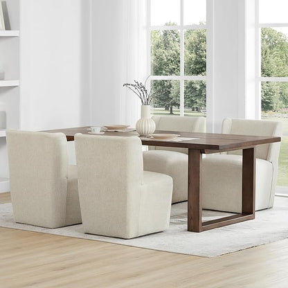 KISLOT Upholstered Dining Chairs Set of 1 with Casters, Wingback Modern Side Armless Deskchair with Rollers for Diningroom Bedroom Livingroom Reading Room, Cream Beige Fabric