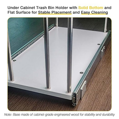 Pull Out Trash Can Rack for Cabinet Kitchen, Adjustable Soft-Close Heavy Duty Steel Frame, Narrow Garbage Bin Holder with Solid Bottom Base Under Counter, 11" W, No Bin