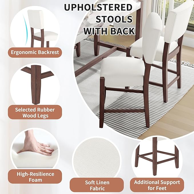 Mid Century Modern Bar Stools Set of 4, 40.4" Counter Stools with Back, Linen Upholstered Barstools Chairs for Kitchen Island Dining Room, Beige，Grey,for Living Room
