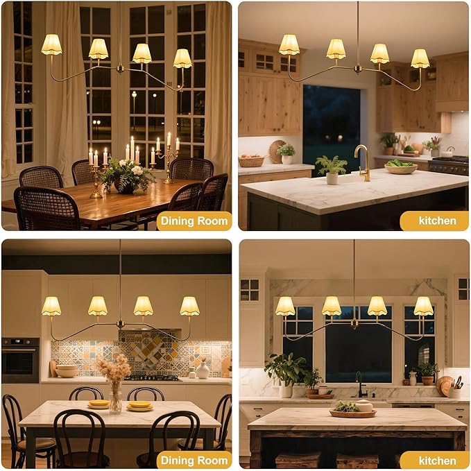 MAYNA 47" Contemporary Brushed Nickel Kitchen Island Chandelier, 4-Light Kitchen Table Light Fixture Over Island, Adjustable Hanging Linear Light Fixture for Dining Room, E12 Base