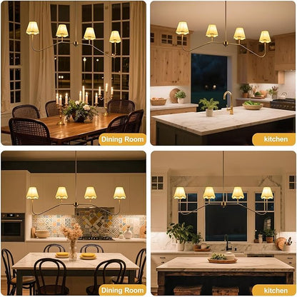 MAYNA 47" Contemporary Brushed Nickel Kitchen Island Chandelier, 4-Light Kitchen Table Light Fixture Over Island, Adjustable Hanging Linear Light Fixture for Dining Room, E12 Base