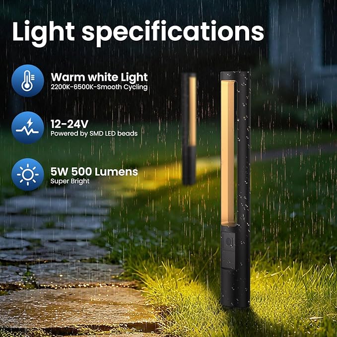 All-in-One Low Voltage Landscape Lighting Kit, 8-Pack Pathway Lights with Transformer Dusk to Dawn Outdoor Lighting 5CCT, IP66 Waterproof Landscape Lights with Connectors for Patio