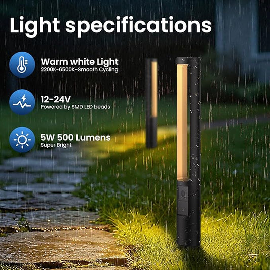 All-in-One Low Voltage Landscape Lighting Kit, 12-Pack Pathway Lights with Transformer Dusk to Dawn Outdoor Lighting 5CCT, IP66 Waterproof Landscape Lights with Connectors for Patio