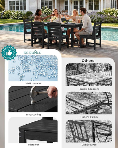 SERWALL Patio Dining Sets for 6 Person, HDPE Dining Set with 6 Armless Chairs, Black