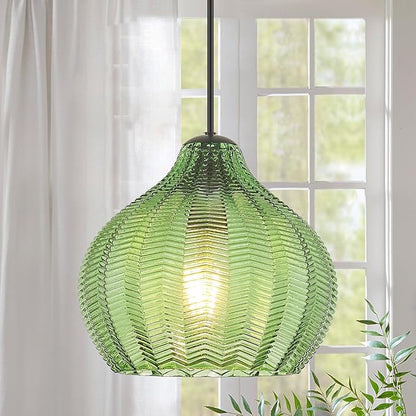 VILUXY Vintage Pendant Lights Glass Green Hanging Light Fixture for Dining Room 1-Light Globe Pendant Lighting Hand-Blown Glass Ceiling Light Adjustable for Kitchen Island Bedroom Hallway