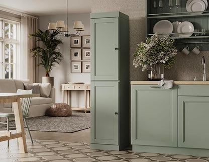Palace Imports Solid Wood Kitchen Pantry - Narrow Storage Cabinet - Shaker Doors, Adjustable Shelves, Sage, 16.5" Wide x 71.5" Tall, 100% Eco-Friendly Wood, Modular Pantry Cabinet Systems