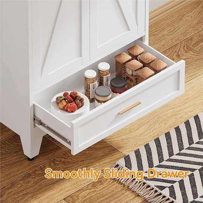 71" Tall Kitchen Pantry Cabinet,Farmhouse Pantry Cabinet,Metal Cabinet with Adjustable Shelves and Drawer,Storage Cabinet for Kitchen Dining Room Garage,White 1 Pack