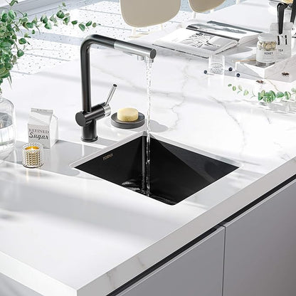 Bar Sink, TORVA 14 x 18 Inch Undermount Kitchen Sink, Gloss Black PVD Coated Gunmetal Sink, 16 Gauge 304 Stainless Steel Single Bowl Wet Bar or Prep Sink with Zero-Radius Corners, Dark Gray