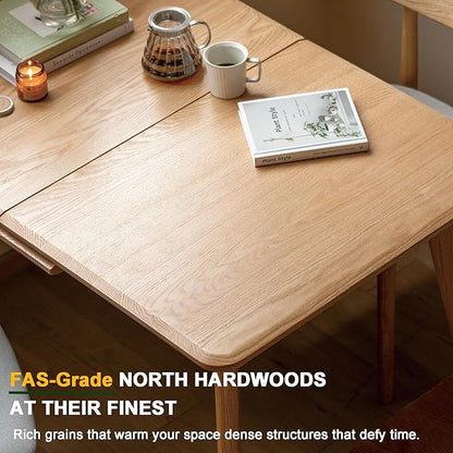 Solid Oak Extendable Dining Table for 4-6 People, 47.2 to 63 Inch, Seamless Expansion, Round Corner Design with Diagonal Legs, Farmhouse Kitchen Table for Small Spaces (Oak)