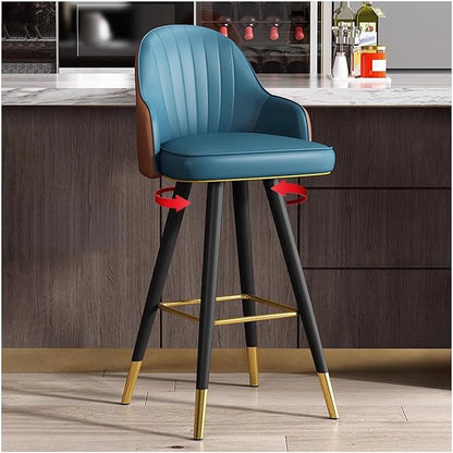 360° s, Leather Upholstered Counter Stools with Back and Footrest, Chairs for Home, Kitchen Island, Dining Room,Green+brown-65CM