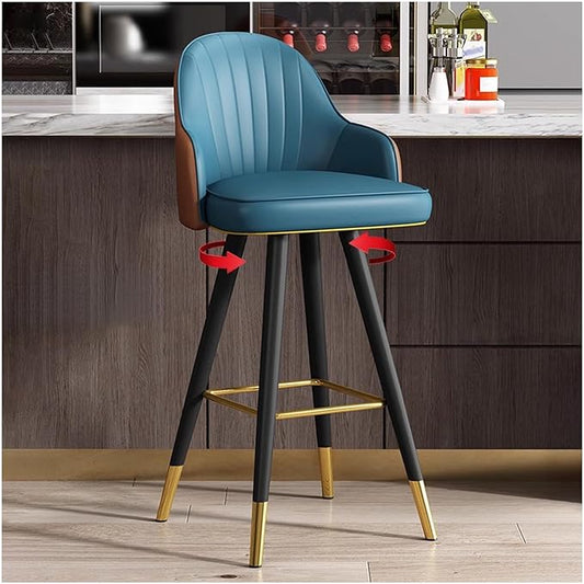 360° s, Leather Upholstered Counter Stools with Back and Footrest, Chairs for Home, Kitchen Island, Dining Room,Green+brown-65CM