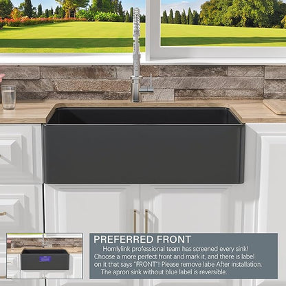 Black Farmhouse Sink 33 x 18 Inch, Single Bowl Firecaly Apron Front Undermount Farm Sink, with Accessories 2 Types, Matte Black, for Kitchen