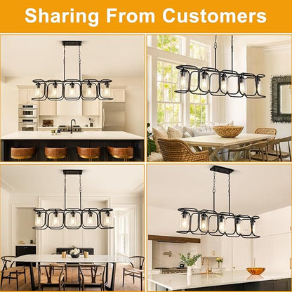 40" Dining Room Light Fixture/Chandelier Over Table, 5-Light Black Kitchen Island Lighting with Clear Glass Shade Farmhouse Linear Hanging Pendant Lights Fixture for Kitchen Island Dining Room‌ Bar
