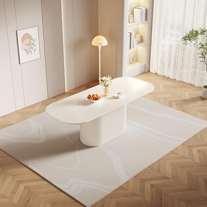 86.61" Oval Dining Table for 8, Rectangular Dinner Table 8 Seater Modern Dining Room Tables for Kitchen, Living Room, Cream White Kitchens Table with Oval Base