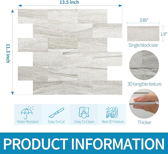 Art3d 10-Pack Peel and Stick Wall Tile for Backsplash, Stick on Stone Tile for Kitchen Bathroom Fireplace Vanitity in Biege Marble