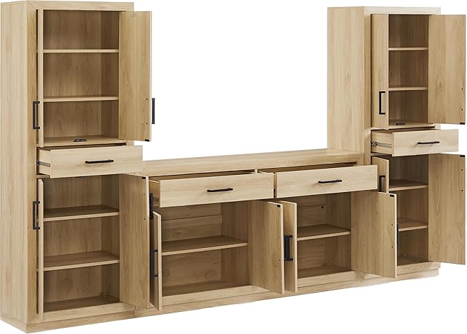 Crosley Furniture Isla 3-Piece Modern Sideboard Buffet Cabinet and Kitchen Storage Pantry Set, Ash