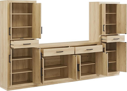 Crosley Furniture Isla 3-Piece Modern Sideboard Buffet Cabinet and Kitchen Storage Pantry Set, Ash