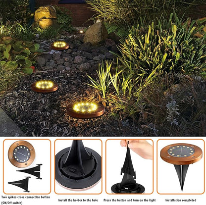 JKIMK Solar Ground Lights Outdoor Waterproof Flat Garden Solar Disk Lights Floor 12 LED 8 Pack for Garden Patio Pathway Landscape Driveway Yard Path Decor