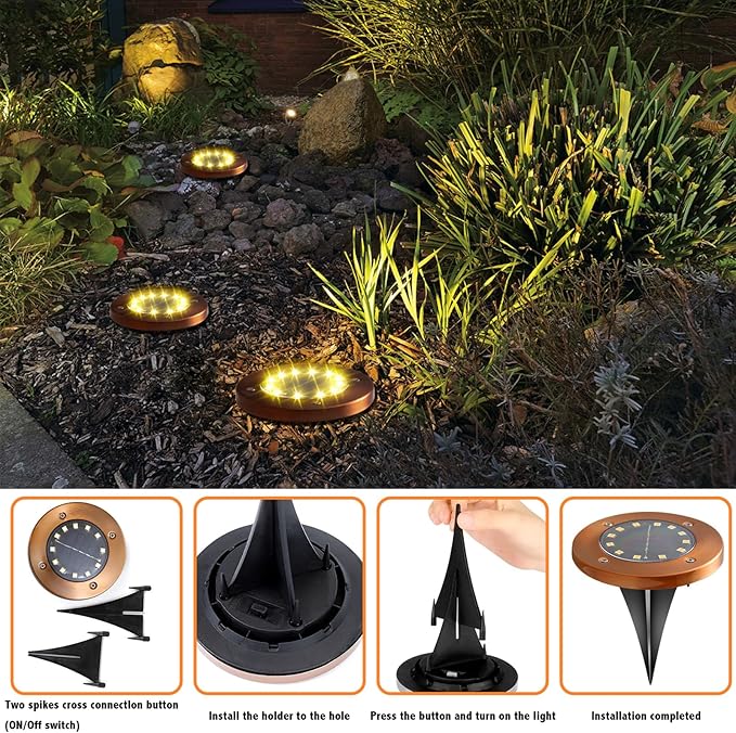 JKIMK Solar Ground Lights Outdoor Waterproof Flat Garden Solar Disk Lights Floor 12 LED 16 Pack for Garden Patio Pathway Landscape Driveway Yard Path Decor