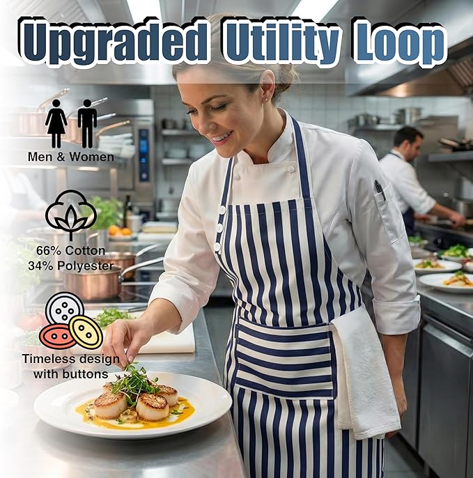 TOSHEX Kitchen Apron Waterdrop Resistant Cotton Apron with adjustable Aprons for Women with Pockets Cooking Apron Chef Apron for Men (1, Navy Blue)