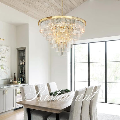 Gold Crystal Chandelier Lighting Modern Contemporary Empress Chandeliers Pendant Ceiling Lamp Light Fixture 7-Tier for Dining Living Room Hotel 24 Lights W39.4