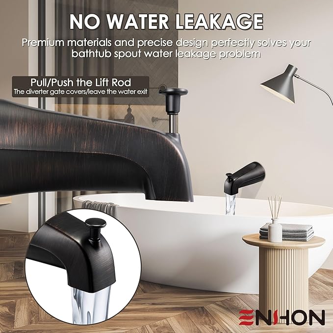 Enhon Slip on Tub Spout with Diverter, Compatible with American Standard 8888026.002 Tub Spout, Bathroom Bathtub Faucet, Fits 1/2 Copper Water Tube(5/8 Dia), 5/32 Hex Wrench(Oil Rubbed Bronze,1)