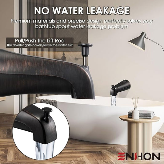 Enhon Slip on Tub Spout with Diverter, Compatible with American Standard 8888026.002 Tub Spout, Bathroom Bathtub Faucet, Fits 1/2 Copper Water Tube(5/8 Dia), 5/32 Hex Wrench(Oil Rubbed Bronze,1)