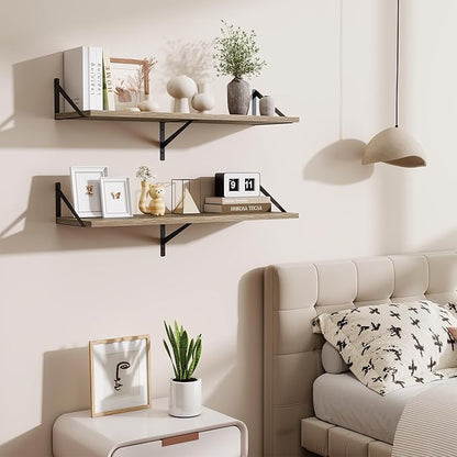 Acovy Deep Floating Shelves for Wall,36" Wx10 D Wood Wall Shelves with Metal Brackets,Hanging Storage Floating Shelf for Living Room,Bedroom,Bathroom,Office,Kitchen,Grey
