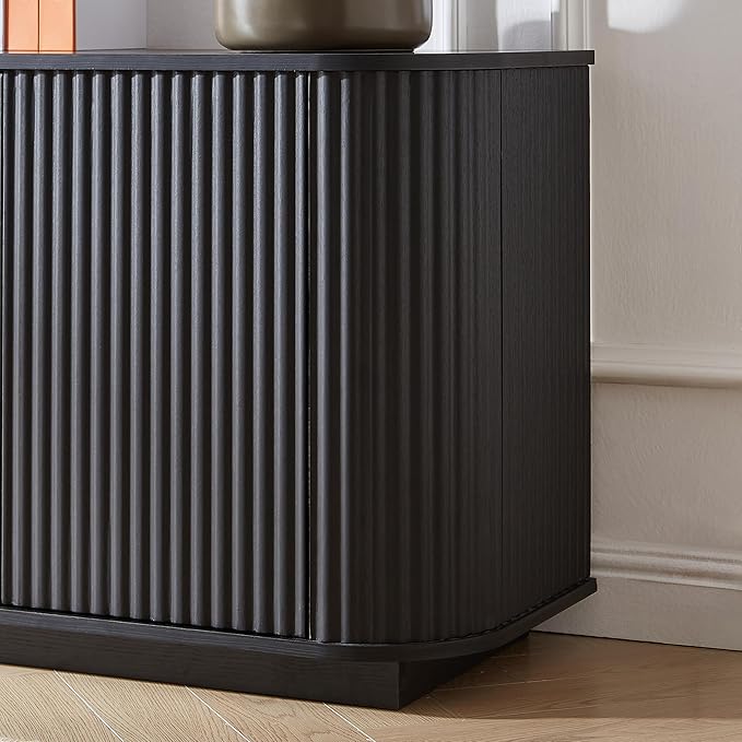 Ball & Cast 64" Buffet Cabinet with Storage Accent Sideboard Modern Credenza with Doors & Adjustable Shelves,Fluted Media Console TV Stand for Living Room,Black