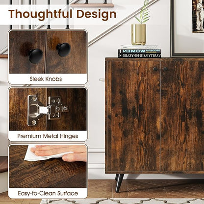Giantex Sideboard Buffet Cabinet, 50’’ Accent Kitchen Storage Cabinet with 4-Door & 5-Position Adjustable Shelves, Modern Sideboard with 5 Legs, Buffet Table for Coffee Bar, Living Room, Rustic Brown