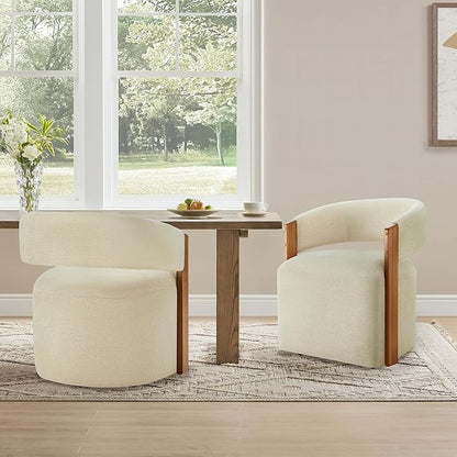 KISLOT Upholstered Dining Chairs Set of 4, Barrel Modern Dining Room Chairs with Casters, Kitchen Side Wooden Armchair with Fabric Cushion Seat for Bedroom, Livingroom, Reading Room, Sand, 4 Boxs