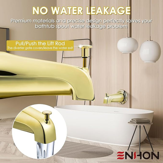 Enhon Slip on Tub Spout with Diverter, Compatible with American Standard 8888026.002 Tub Spout, Bathroom Bathtub Faucet, Fits 1/2 Copper Water Tube(5/8 Dia), 5/32 Hex Wrench(Polished Brass,1)