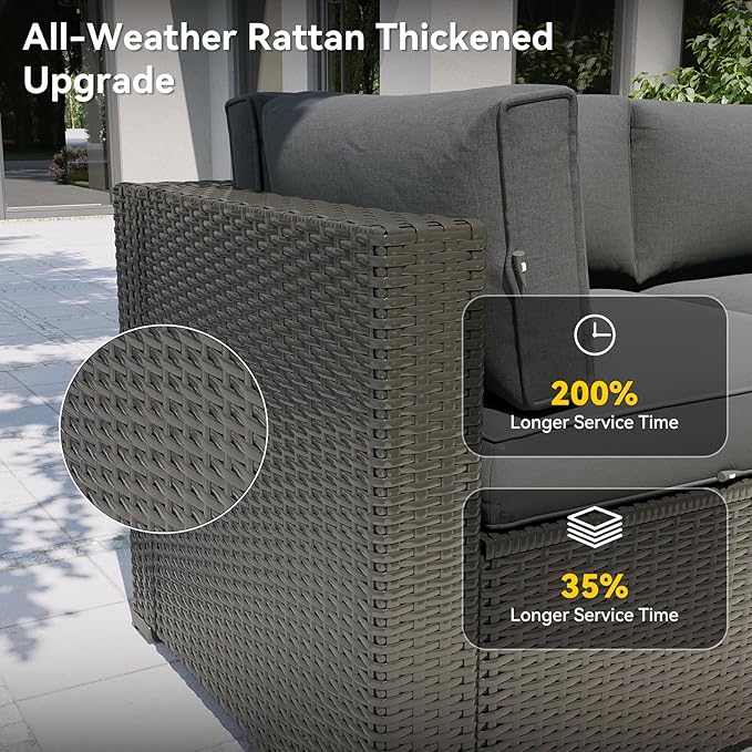 Aoxun 7 Piece Patio Furniture Set, Outdoor Sectional Sofas with Waterprool Cover, Wicker Rattan Outdoor Furniture Patio Conversation Set for Backyard, Garden Dark Grey