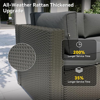 Aoxun 7 Piece Patio Furniture Set, Outdoor Sectional Sofas with Waterprool Cover, Wicker Rattan Outdoor Furniture Patio Conversation Set for Backyard, Garden Dark Grey