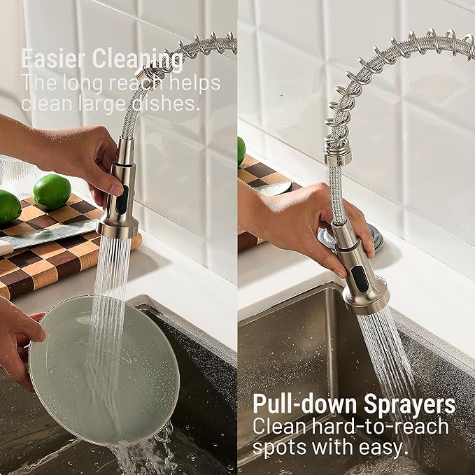 Asinse Kitchen Faucet with Sink Mat, Pull Down Kitchen Faucet with Sprayer, 2 Modes High Arc Stainless Steel Kitchen Sink Faucet, 360° Swivel Modern Tap for RV, Bar, Laundry, Garden