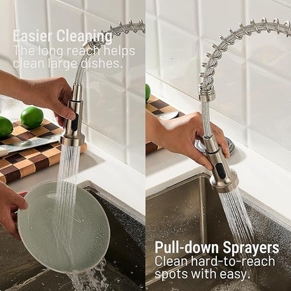 Asinse Kitchen Faucet with Sink Mat, Pull Down Kitchen Faucet with Sprayer, 2 Modes High Arc Stainless Steel Kitchen Sink Faucet, 360° Swivel Modern Tap for RV, Bar, Laundry, Garden