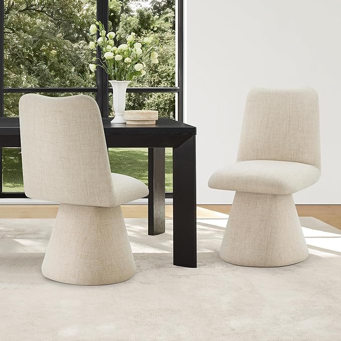 KISLOT Swivel Dining Chairs Set of 2, Modern Upholstered Dining Chair Mid Century Kitchen Chairs with High Back, 360 Degree Rotating Vanity Chair for Dining Room, Bedroom, Farmhouse, Sand