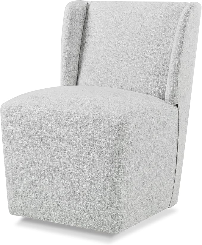 KISLOT Upholstered Dining Chairs Set of 1 with Casters, Wingback Modern Side Armless Deskchair with Rollers for Diningroom Bedroom Livingroom Reading Room, Light Grey Fabric