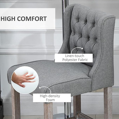 HOMCOM 26.25" Counter Height Bar Stools, Tufted Wingback Armless Upholstered Dining Chair with Rubber Wood Legs, Set of 2, Gray