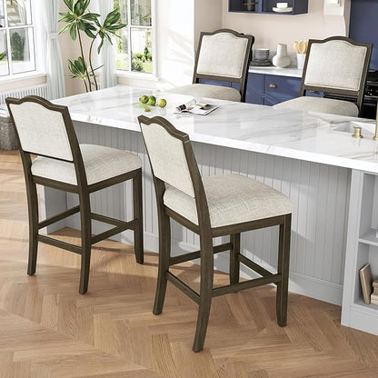 Counter Height Stools Set of 2 Rustic Pack with Rubber Wood Frame, Ergonomic Backrest, Versatile for Kitchen Island, Dining Room, Brown Backrest Room Cozy Gathering